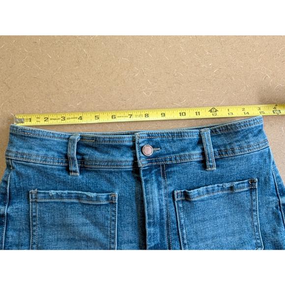 Oat New York Jeans Womens 10/30 High Rise Wide Leg Patch Pocket Raw Hem Med Wash - Picture 5 of 10